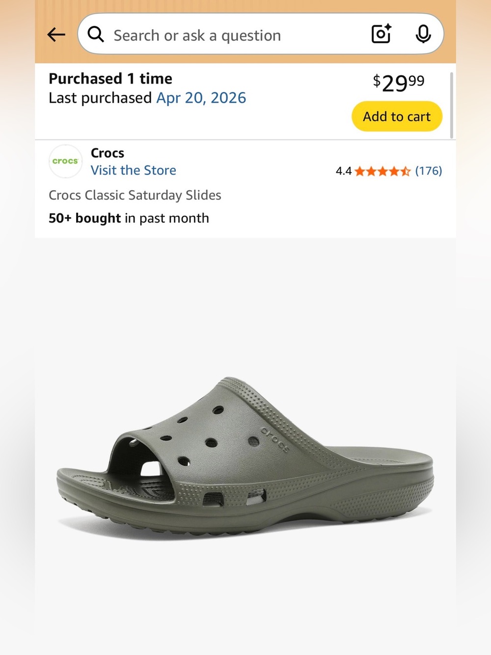 NWT Crocs Classic Slide in Olive Green